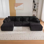 Oversized U-Shaped Modular Sectional Sofa, Modern Corduroy Upholstered Couch with Chaise, Comfy Cloud-Like Sleeper Sofa for Living Room, Black