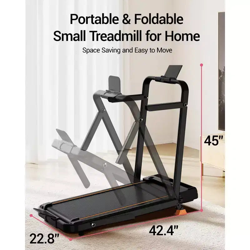 Tapis de course 3 en 1 avec inclinaison de 16 %, tapis de course pliable avec poignée, tapis de course portables pour la maison, petite taille, capacité de 100 kg