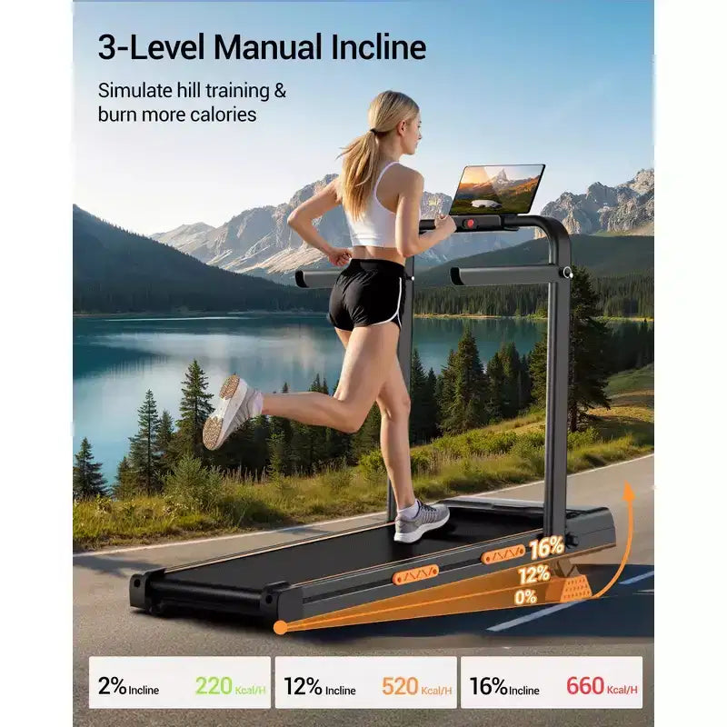 Tapis de course 3 en 1 avec inclinaison de 16 %, tapis de course pliable avec poignée, tapis de course portables pour la maison, petite taille, capacité de 100 kg