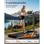 Tapis de course 3 en 1 avec inclinaison de 16 %, tapis de course pliable avec poignée, tapis de course portables pour la maison, petite taille, capacité de 100 kg