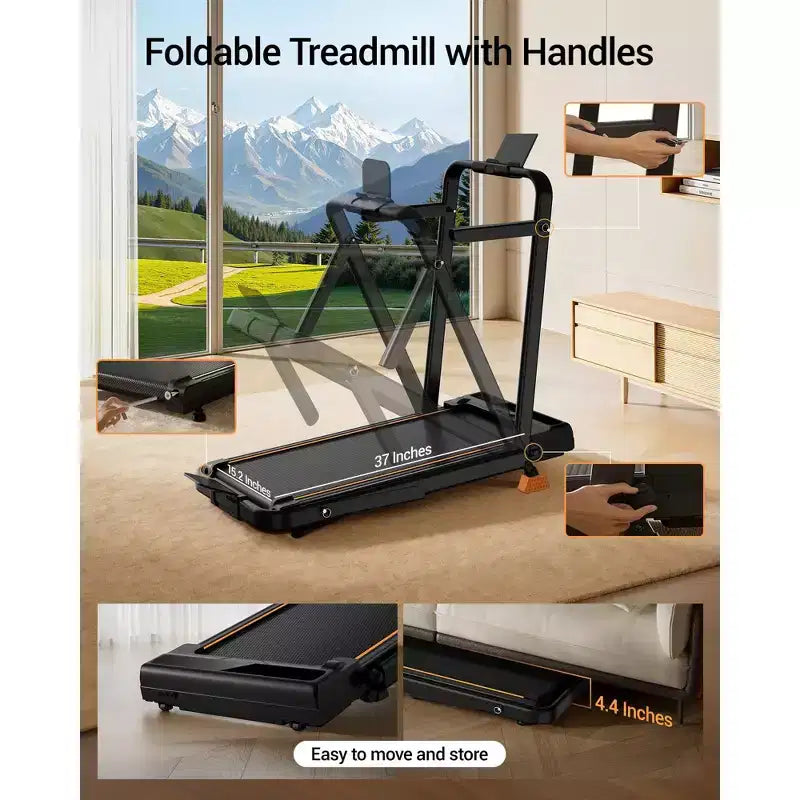 Tapis de course 3 en 1 avec inclinaison de 16 %, tapis de course pliable avec poignée, tapis de course portables pour la maison, petite taille, capacité de 100 kg