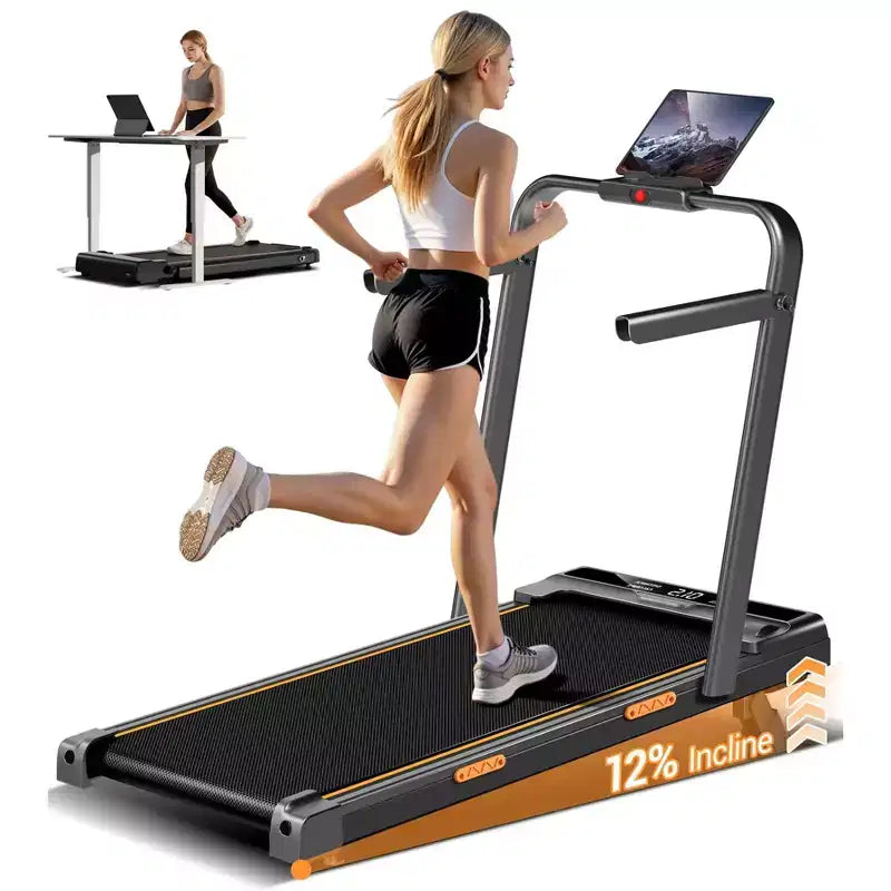 Tapis de course 3 en 1 avec inclinaison de 16 %, tapis de course pliable avec poignée, tapis de course portables pour la maison, petite taille, capacité de 100 kg
