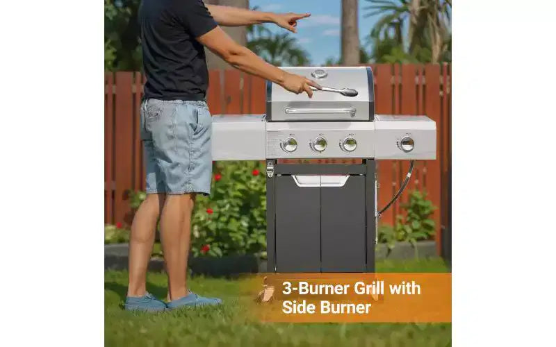 Barbecue au propane en acier inoxydable MASTGOAL 42 000 BTU avec brûleur latéral, grilles en fonte, pour terrasse et camping