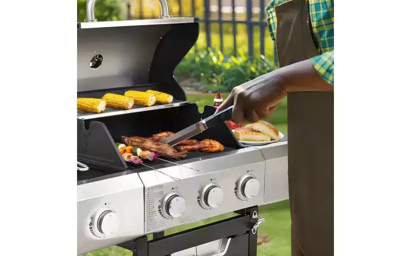 Barbecue au propane en acier inoxydable MASTGOAL 42 000 BTU avec brûleur latéral, grilles en fonte, pour terrasse et camping