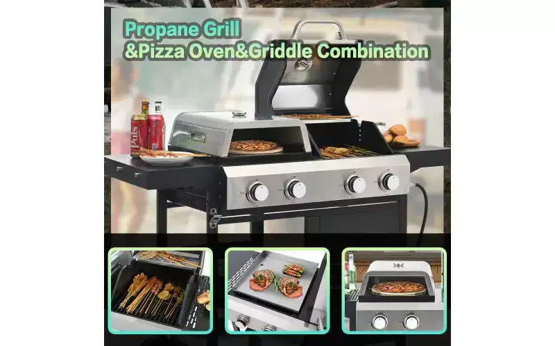 MASTGOAL 2+2 Combo Barbecue Grill et Plancha à Gaz Multi-fonctions 49 200 BTU avec Housse, Idéal pour la Cuisson Extérieure en Camping ou lors de Coques