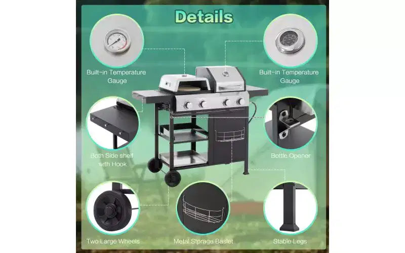 MASTGOAL 2+2 Combo Barbecue Grill et Plancha à Gaz Multi-fonctions 49 200 BTU avec Housse, Idéal pour la Cuisson Extérieure en Camping ou lors de Coques