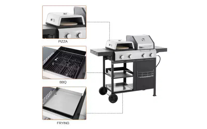 MASTGOAL 2+2 Combo Barbecue Grill et Plancha à Gaz Multi-fonctions 49 200 BTU avec Housse, Idéal pour la Cuisson Extérieure en Camping ou lors de Coques