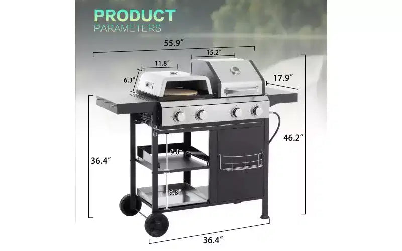 MASTGOAL 2+2 Combo Barbecue Grill et Plancha à Gaz Multi-fonctions 49 200 BTU avec Housse, Idéal pour la Cuisson Extérieure en Camping ou lors de Coques