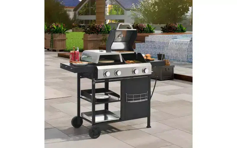 MASTGOAL 2+2 Combo Barbecue Grill et Plancha à Gaz Multi-fonctions 49 200 BTU avec Housse, Idéal pour la Cuisson Extérieure en Camping ou lors de Coques