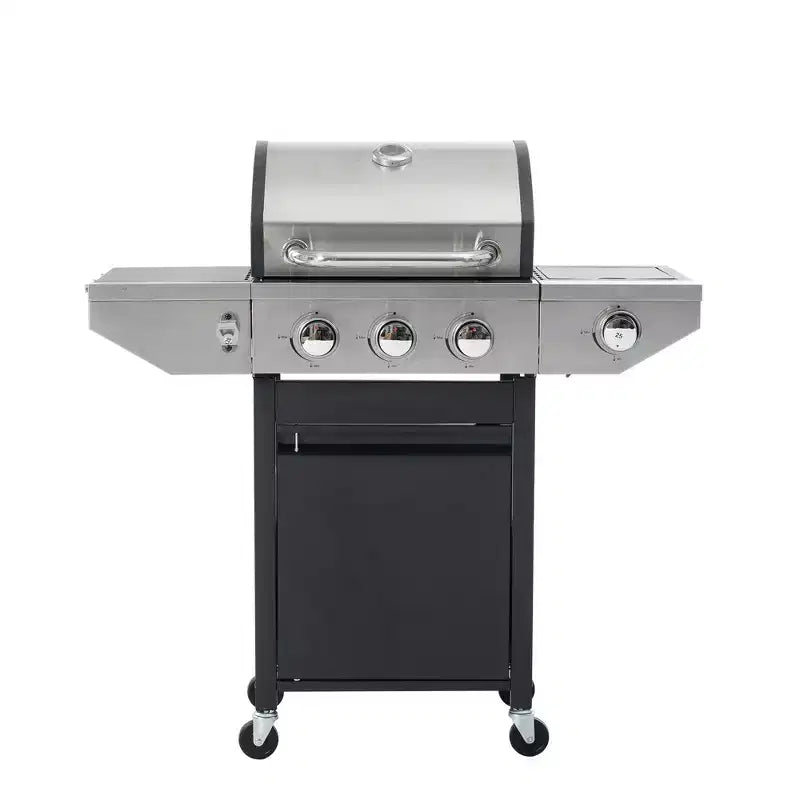 MASTGOAL Propane Grill 3 Burner 28,500 BTU Barbecue Grill Stainless Steel Gas Grill with Side Burner and Thermometer for Outdoor BBQ, Camping