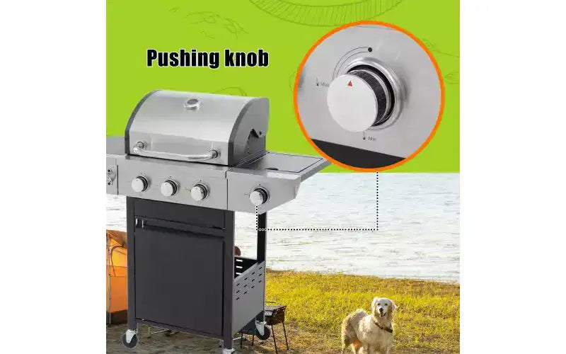 MASTGOAL Barbecue au propane 3 brûleurs 28 500 BTU Barbecue à gaz en acier inoxydable avec brûleur latéral et thermomètre pour barbecue extérieur, camping