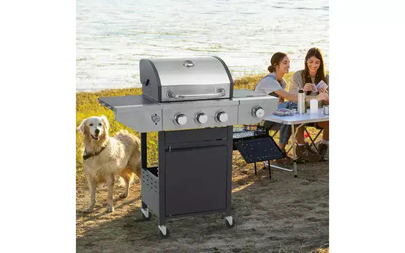 MASTGOAL Barbecue au propane 3 brûleurs 28 500 BTU Barbecue à gaz en acier inoxydable avec brûleur latéral et thermomètre pour barbecue extérieur, camping