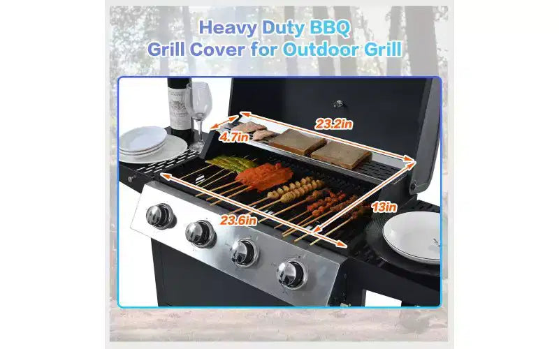 Barbecue à gaz MASTGOAL 4 brûleurs, barbecue de jardin en acier inoxydable 34 000 BTU avec deux tablettes pliables