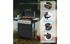 Barbecue à gaz MASTGOAL 4 brûleurs, barbecue de jardin en acier inoxydable 34 000 BTU avec deux tablettes pliables