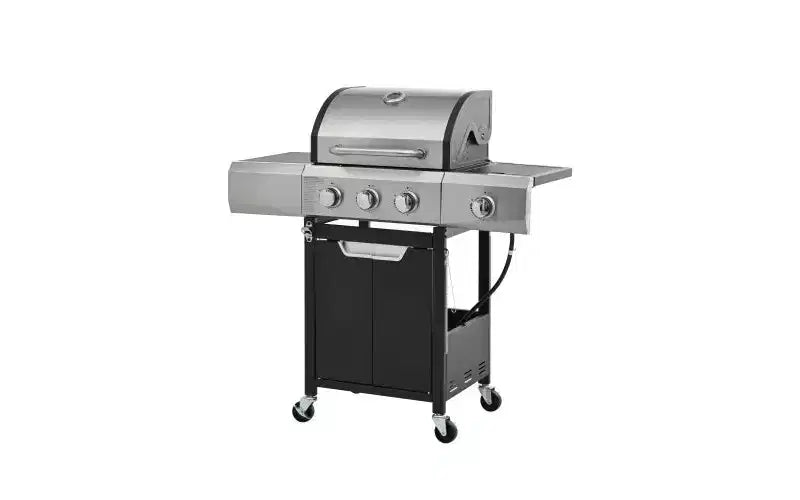 MASTGOAL Barbecue à gaz propane en acier inoxydable 31 500 BTU avec brûleur latéral, thermomètre, grilles en fonte, grill extérieur pour camping sur terrasse