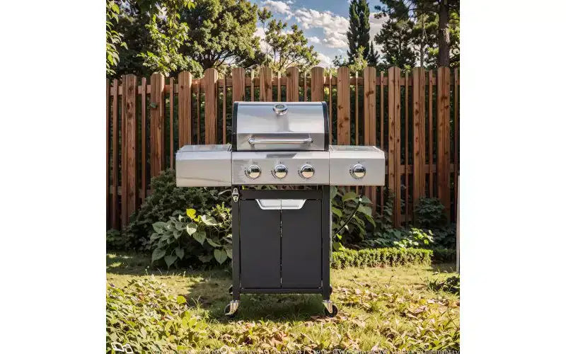 MASTGOAL Barbecue à gaz propane en acier inoxydable 31 500 BTU avec brûleur latéral, thermomètre, grilles en fonte, grill extérieur pour camping sur terrasse