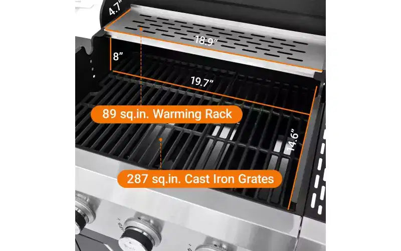 MASTGOAL Barbecue à gaz propane en acier inoxydable 31 500 BTU avec brûleur latéral, thermomètre, grilles en fonte, grill extérieur pour camping sur terrasse