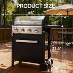 Barbecue au gaz propane MASTGOAL à 4 brûleurs, 36 000 BTU, grande surface de cuisson, étagères latérales et armoire de rangement, barbecue extérieur portable pour patio