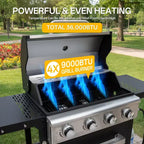 Barbecue au gaz propane MASTGOAL à 4 brûleurs, 36 000 BTU, grande surface de cuisson, étagères latérales et armoire de rangement, barbecue extérieur portable pour patio