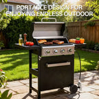 Barbecue au gaz propane MASTGOAL à 4 brûleurs, 36 000 BTU, grande surface de cuisson, étagères latérales et armoire de rangement, barbecue extérieur portable pour patio