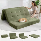 Tri-Fold Corduroy Sofa Bed 6 Inch Tufted Folding Mattress Full Size Convertible Sleeper Couch Supportive Guest Bed for Bedroom RV Camping