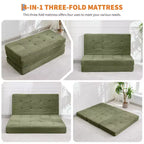Tri-Fold Corduroy Sofa Bed 6 Inch Tufted Folding Mattress Full Size Convertible Sleeper Couch Supportive Guest Bed for Bedroom RV Camping