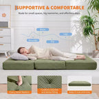 Tri-Fold Corduroy Sofa Bed 6 Inch Tufted Folding Mattress Full Size Convertible Sleeper Couch Supportive Guest Bed for Bedroom RV Camping