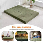 Tri-Fold Corduroy Sofa Bed 6 Inch Tufted Folding Mattress Full Size Convertible Sleeper Couch Supportive Guest Bed for Bedroom RV Camping