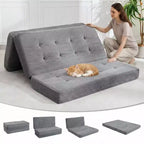 Tri-Fold Corduroy Sofa Bed 6 Inch Tufted Folding Mattress Full Size Convertible Sleeper Couch Supportive Guest Bed for Bedroom RV Camping