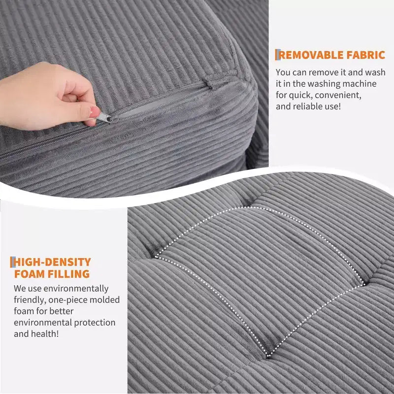 Tri-Fold Corduroy Sofa Bed 6 Inch Tufted Folding Mattress Full Size Convertible Sleeper Couch Supportive Guest Bed for Bedroom RV Camping