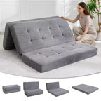 Tri-Fold Corduroy Sofa Bed 6 Inch Tufted Folding Mattress Full Size Convertible Sleeper Couch Supportive Guest Bed for Bedroom RV Camping