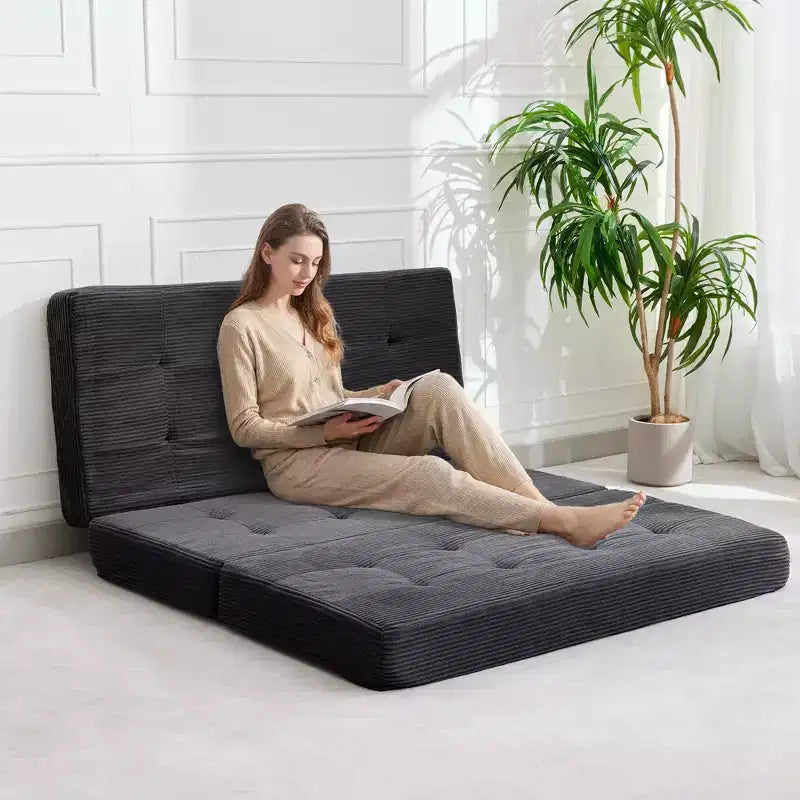 Tri-Fold Corduroy Sofa Bed 6 Inch Tufted Folding Mattress Full Size Convertible Sleeper Couch Supportive Guest Bed for Bedroom RV Camping