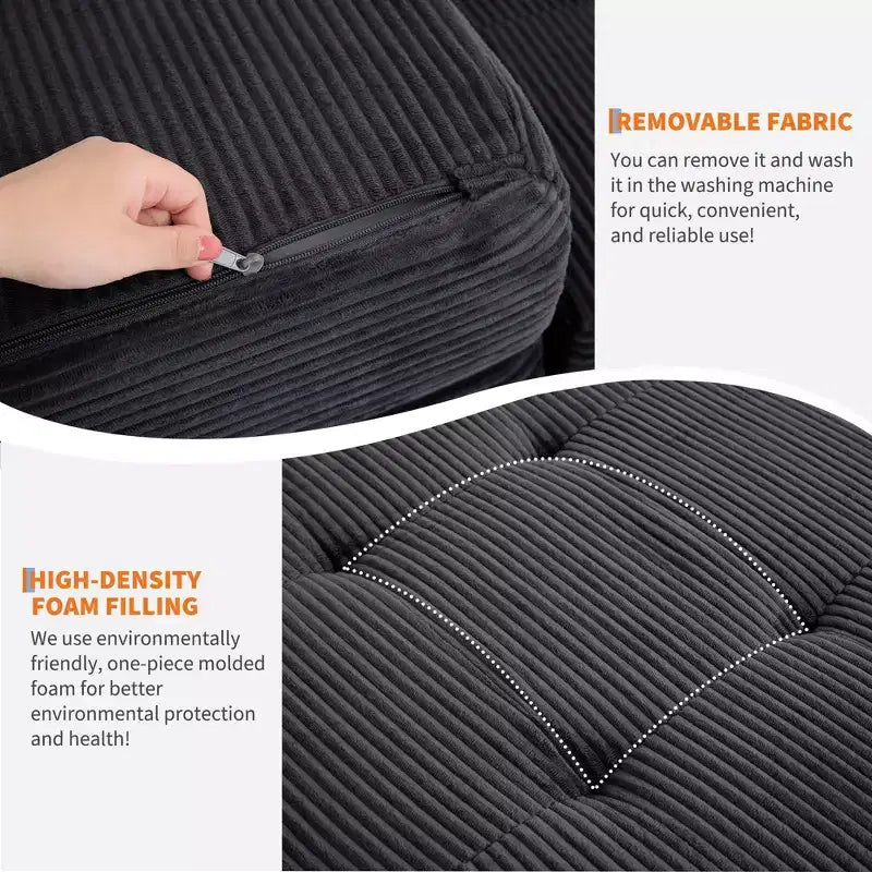 Tri-Fold Corduroy Sofa Bed 6 Inch Tufted Folding Mattress Full Size Convertible Sleeper Couch Supportive Guest Bed for Bedroom RV Camping