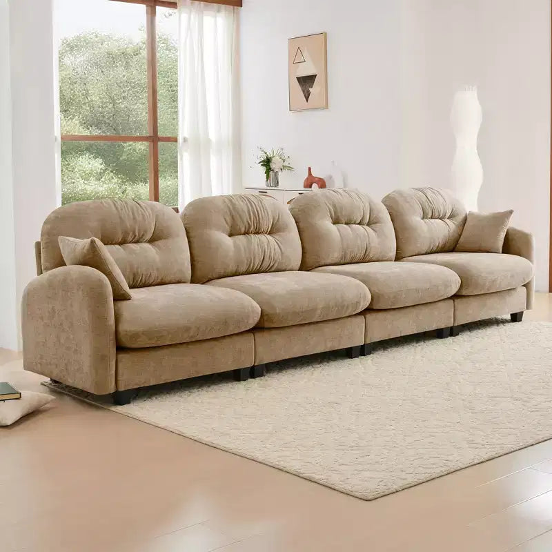 GDFStudio Freddy 140 Modern 4-Seater Modular Chenille Upholstered Sofa with 2 Throw Pillows