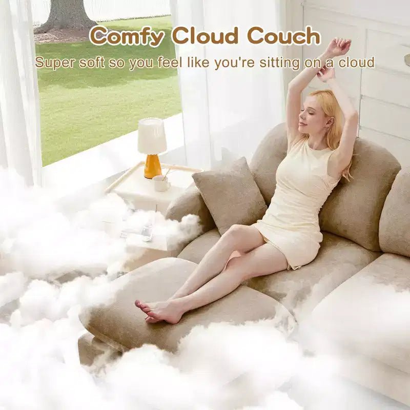 GDFStudio Freddy 140 Modern 4-Seater Modular Chenille Upholstered Sofa with 2 Throw Pillows