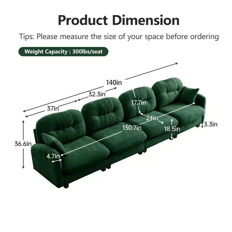 GDFStudio Freddy 140 Modern 4-Seater Modular Chenille Upholstered Sofa with 2 Throw Pillows