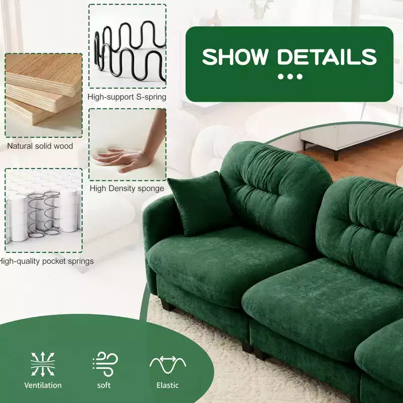 GDFStudio Freddy 140 Modern 4-Seater Modular Chenille Upholstered Sofa with 2 Throw Pillows