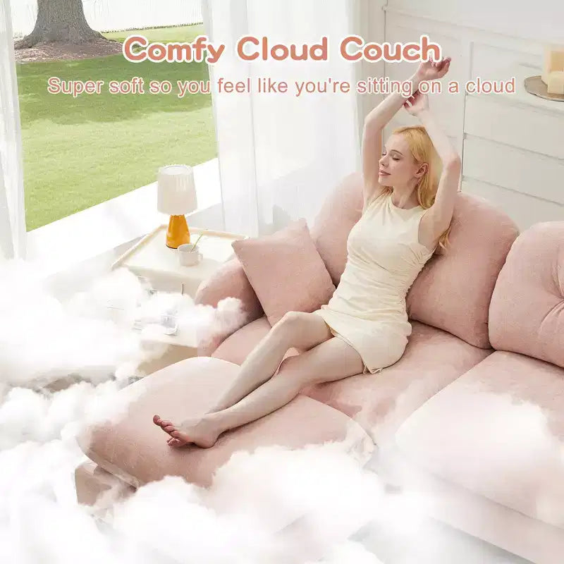 GDFStudio Freddy 140 Modern 4-Seater Modular Chenille Upholstered Sofa with 2 Throw Pillows