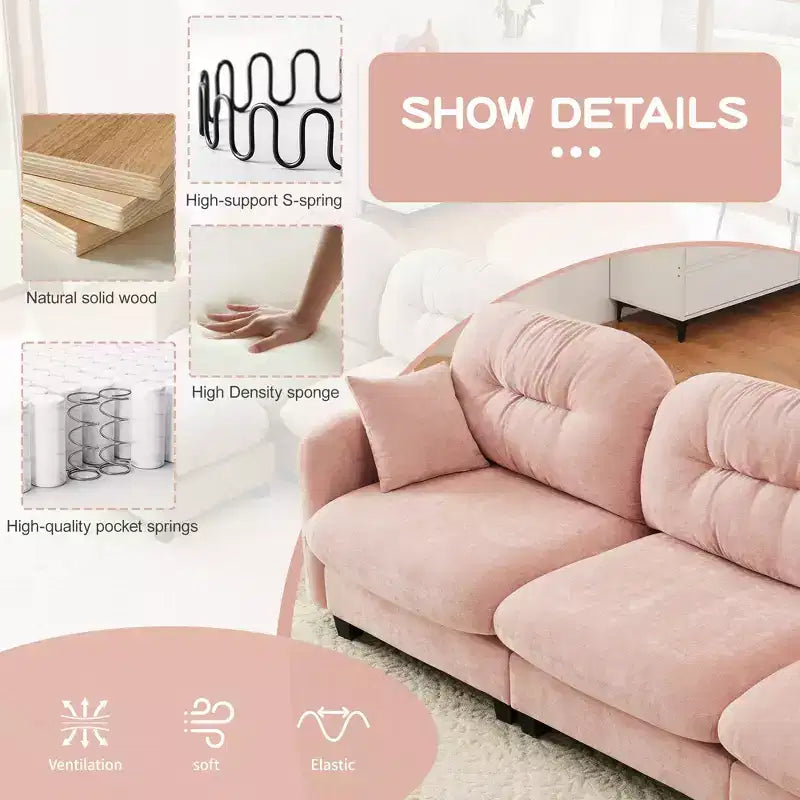 GDFStudio Freddy 140 Modern 4-Seater Modular Chenille Upholstered Sofa with 2 Throw Pillows