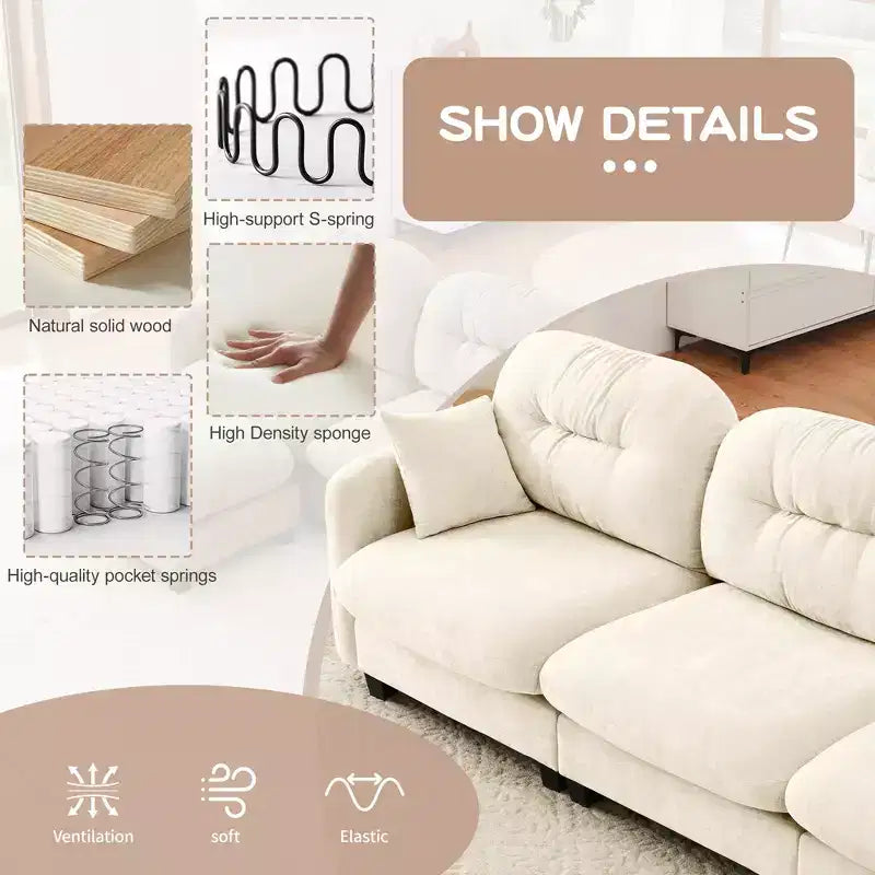 GDFStudio Freddy 140 Modern 4-Seater Modular Chenille Upholstered Sofa with 2 Throw Pillows