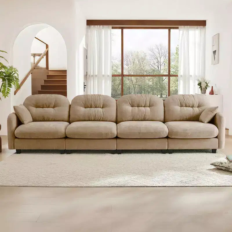 GDFStudio Freddy 140 Modern 4-Seater Modular Chenille Upholstered Sofa with 2 Throw Pillows