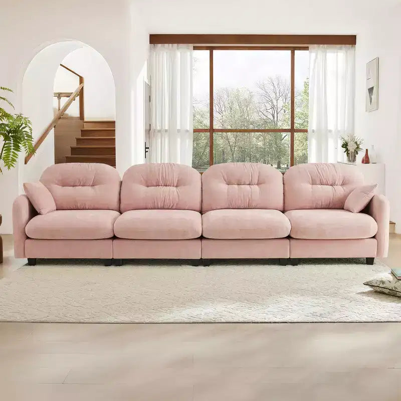 GDFStudio Freddy 140 Modern 4-Seater Modular Chenille Upholstered Sofa with 2 Throw Pillows