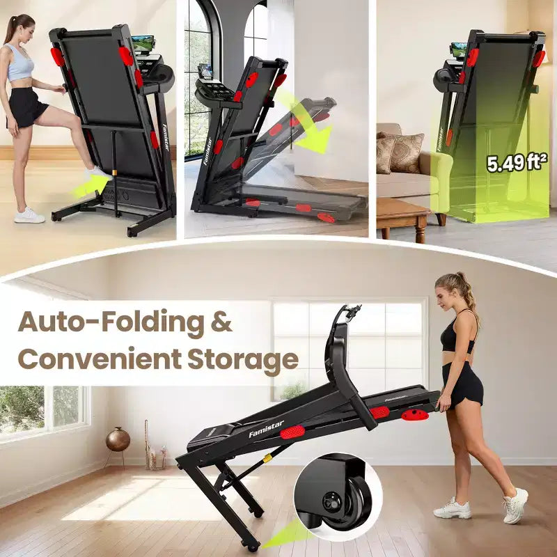 Home Fitness Treadmill with Quiet Motor, Incline, 0.69 MPH Speed, 330 lb Capacity, LED Display & Programs