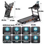 Tapis de course 4-en-1 avec inclinaison de 20 %, tapis de course portables pour la maison avec poignée, tapis de course pliables, 5 CV, 105 programmes