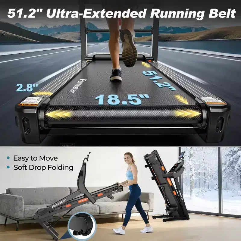 Tapis de course 4-en-1 avec inclinaison de 20 %, tapis de course portables pour la maison avec poignée, tapis de course pliables, 5 CV, 105 programmes