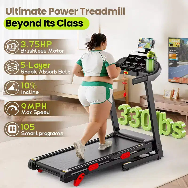 Tapis roulant pliable motorisé 3.75 CV, jusqu'à 14,5 km/h, 105 programmes prédéfinis et écran LCD