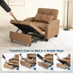 Modern 3-in-1 Convertible Sleeper Chair Bed Pull-Out Sofa with Adjustable Backrest USB Charging Cup Holders Side Pockets for Bedroom Living Room