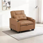 Modern 3-in-1 Convertible Sleeper Chair Bed Pull-Out Sofa with Adjustable Backrest USB Charging Cup Holders Side Pockets for Bedroom Living Room