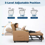 Modern 3-in-1 Convertible Sleeper Chair Bed Pull-Out Sofa with Adjustable Backrest USB Charging Cup Holders Side Pockets for Bedroom Living Room