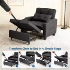 Modern 3-in-1 Convertible Sleeper Chair Bed Pull-Out Sofa with Adjustable Backrest USB Charging Cup Holders Side Pockets for Bedroom Living Room